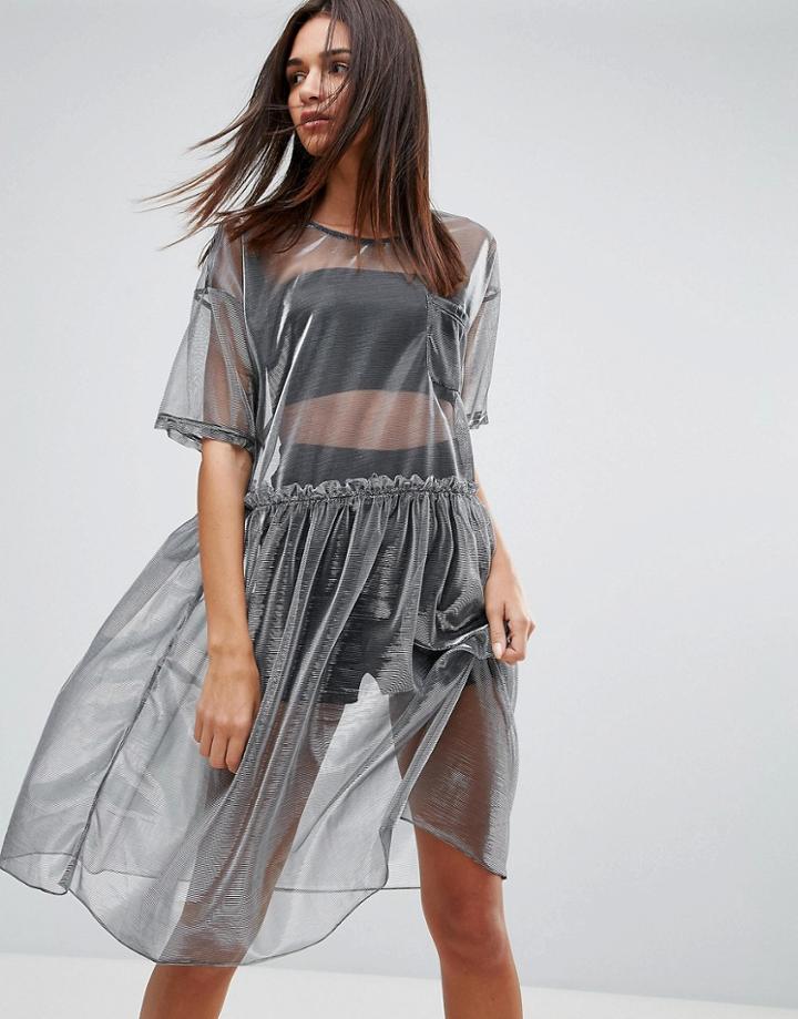 Uncivilised Mesh Tutu Midi Dress - Silver