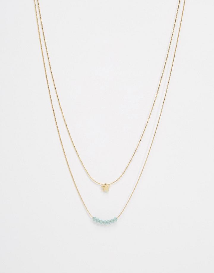 Orelia Star Bead Two Row Necklace - Gold