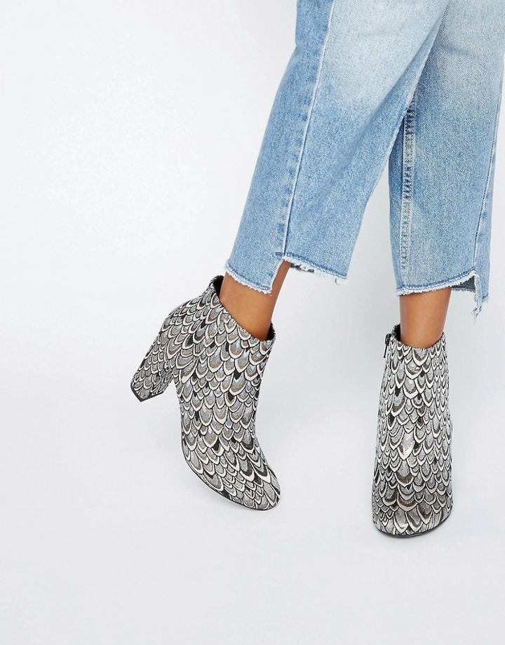 Miss Selfridge Jacquard Heeled Ankle Boot - Silver
