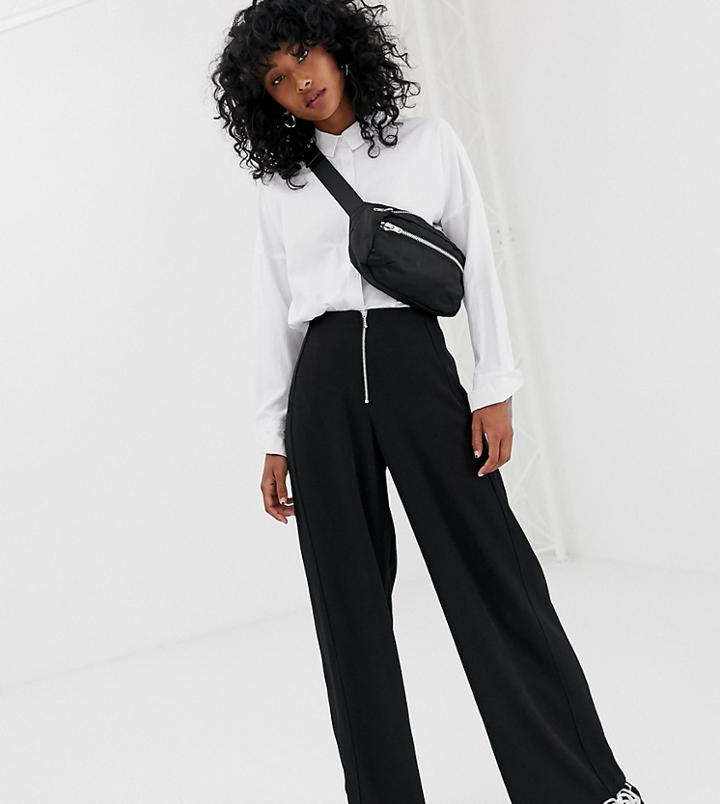 Weekday Zip Front Wide Leg Pants In Black