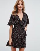 Millie Mackintosh Ruffled Wrap Cherry Mini Dress - Black