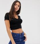 Asos Design Tall Ruched Front Short Sleeve Tee In Black - Black