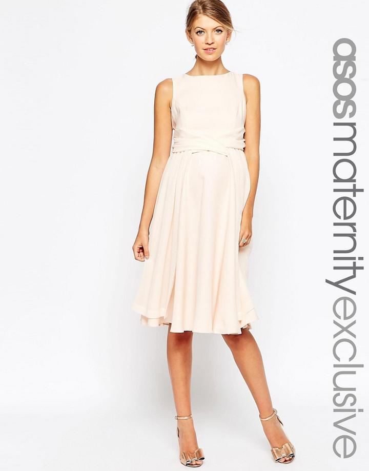 Asos Maternity Skater Dress With Wrap Waist - Pink
