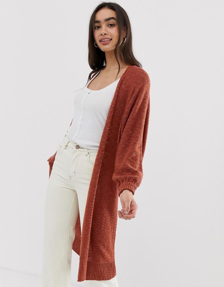 Asos Design Slub Cardigan In Twist Yarn With Balloon Sleeve - Pink