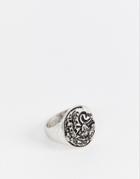 Asos Design Chunky Nautical Ring With Emboss In Burnished Silver Tone