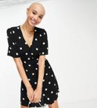 Nobody's Child Wrap Tiered Mini Dress In Polka Dot-black