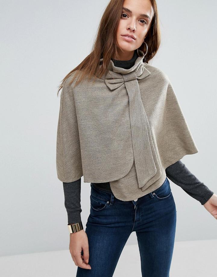 Wal G Funnel Neck Cape - Beige