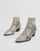 Qupid Pointed Snake Western Ankle Boots-multi