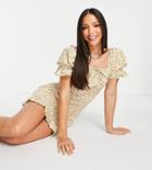 Influence Tall Shirred Body-conscious Mini Dress In Whimsy Floral Print-multi