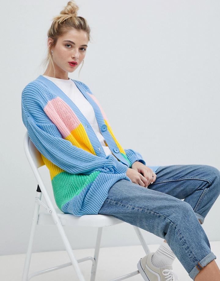 Daisy Street Relaxed Chunky Knit Cardigan In Stripe - Multi
