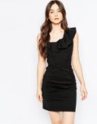 Vila Pencil Dress With Ruffle Detail - Black