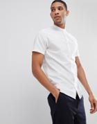 Selected Homme Short Sleeve Linen Shirt With Grandad Collar - White
