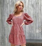 New Look Petite Sweetheart Neck Tiered Mini Dress In Pink Pattern