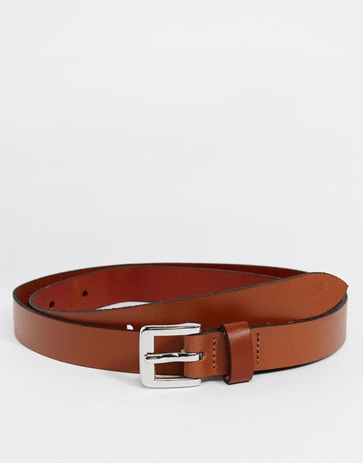 Asos Smart Skinny Leather Belt In Tan - Tan