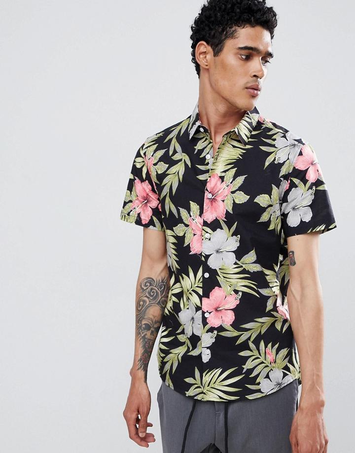 Burton Menswear Regular Fit Shirt In Floral Print - Black