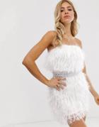 Asos Design Faux Feather Rhinestone Belt Mini Dress - Multi