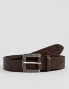 Asos Design Smart Slim Belt In Vintage Look Leather In Brown With Emboss Buckle - Brown