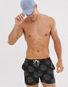 Asos Design Swim Shorts With Retro Palm Bay Neon Sign Print In Short Length-black