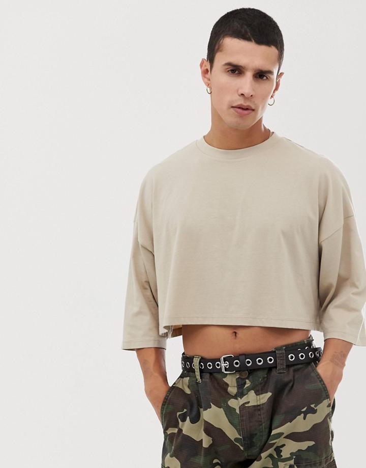 Asos Design Organic Oversized Crop T-shirt In Beige - Beige