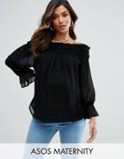 Asos Maternity Off Shoulder Top With Shirring - Pink