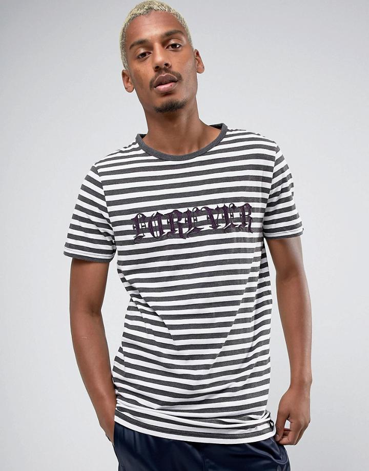 New Look Striped T-shirt With Forever Print - Black