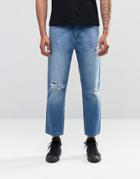 Religion Rehab Ripped Jeans In Mid Blue - Washed Blue