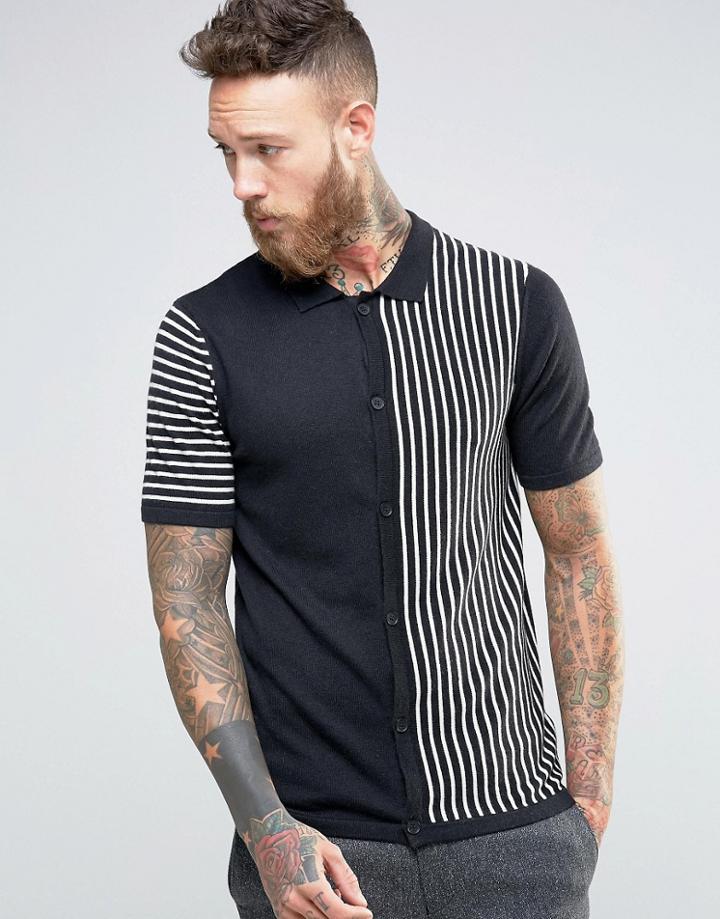 Asos Turtleneck Short Sleeve Cardigan In Merino Wool Mix - Black