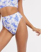 Asos Design High Leg High Waist Bikini Bottom In Floral Print-multi