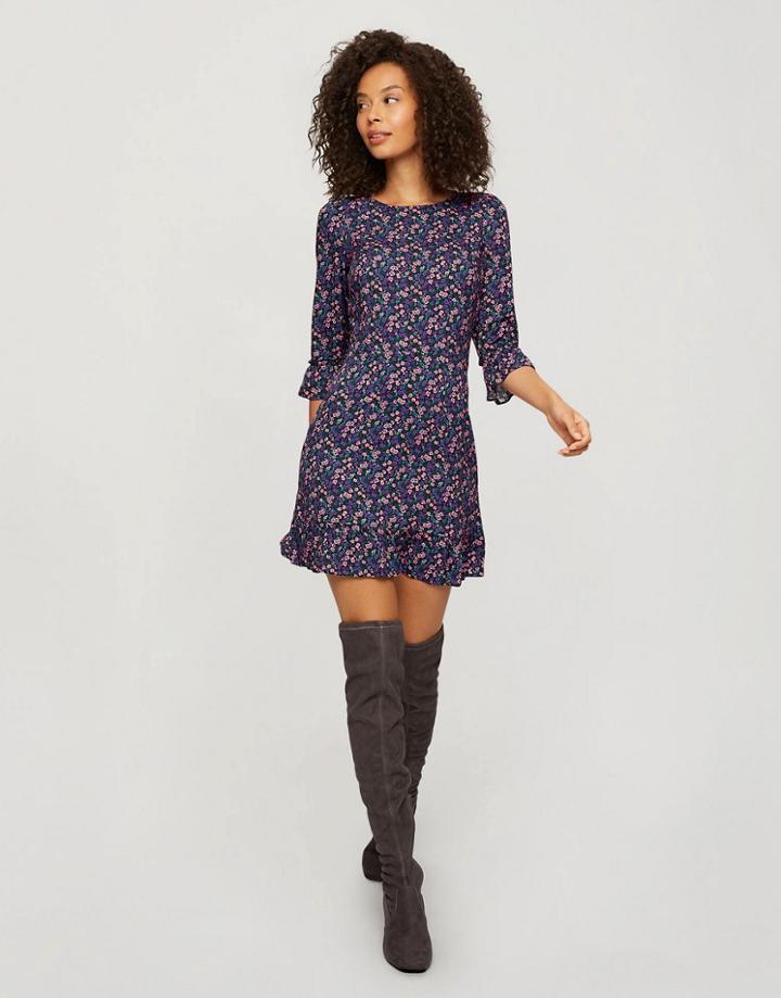 Miss Selfridge Ditsy Print Frill Hem Smock Dress In Purple