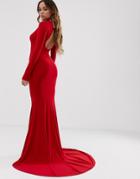 Club L London Fishtail Maxi Dress In Red - Red