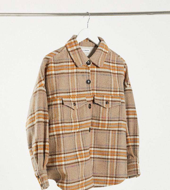 Native Youth Oversized Shirt Jacket In Wool Blend Plaid-multi