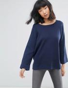 Moss Copenhagen Fluted Sleeve Top - Navy