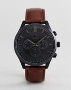 Asos Leather Watch With Crocodile Emboss Strap And Contrast Black Case - Brown