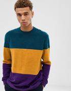 Asos Design Relaxed Longline Long Sleeve T-shirt In Towelling With Color Block - Multi