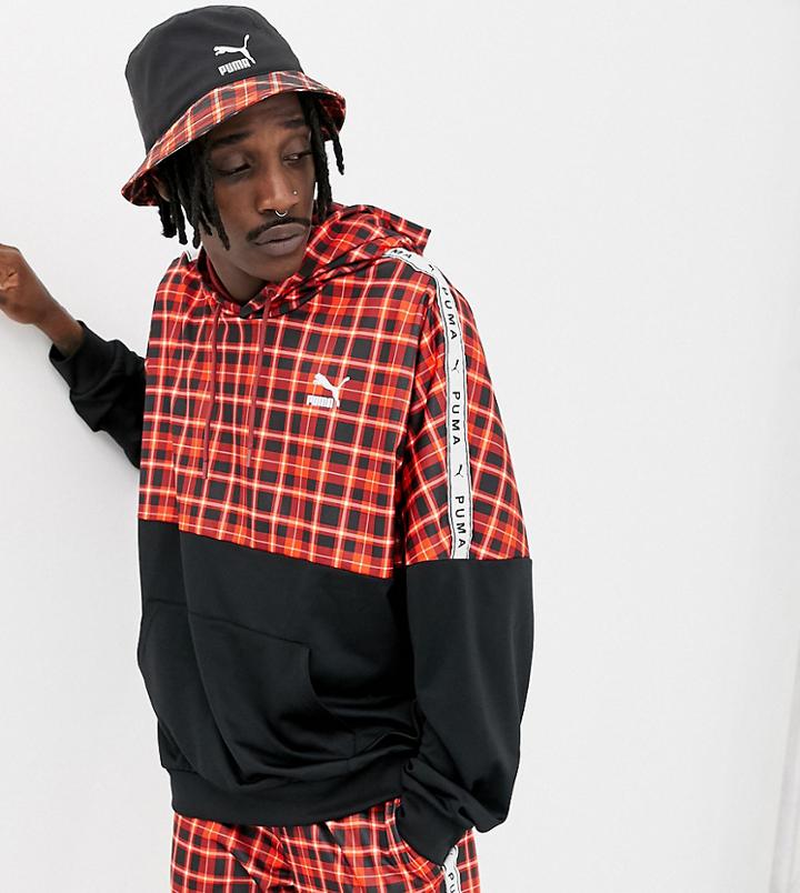 Puma Recycled Polyester Check Hoodie In Red Exclusive At Asos - Red