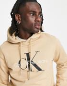 Calvin Klein Jeans Monogram Logo Hoodie In Tan-brown