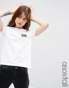 Asos Tall T-shirt With Sequin Cat Badge - White