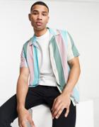 Topman Short Sleeve Stripe Viscose Shirt In Multi