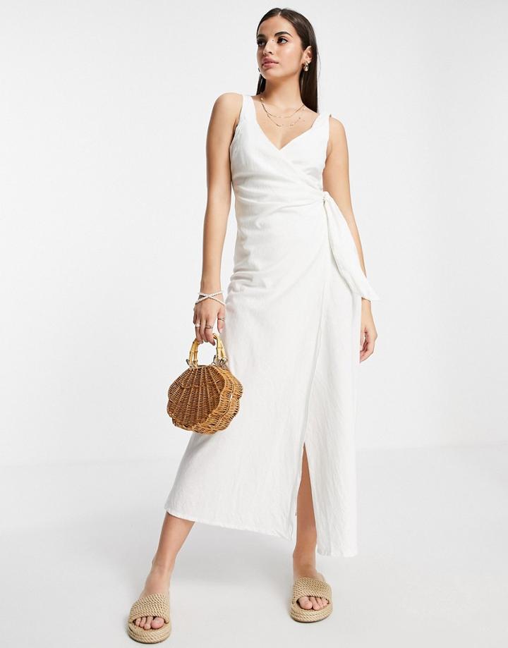 Asos Design Linen Wrap Maxi Dress In White