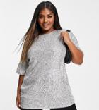 Asos Design Curve Oversized Sequin T-shirt In Silver