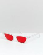 Asos Design Angled Cat Eye In Clear With Red Lens - Clear