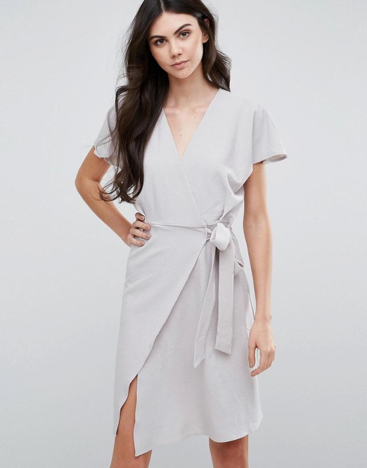 Love & Other Things Wrap Front Midi Dress - Gray