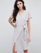 Love & Other Things Wrap Front Midi Dress - Gray