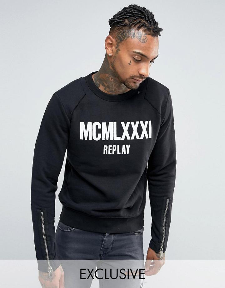 Replay Sweatshirt With Zip Detail - Black
