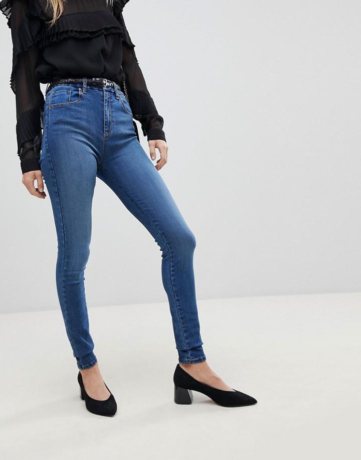 Asos Design 'sculpt Me' High Rise Premium Jeans In Nova Dark Mid Wash Blue
