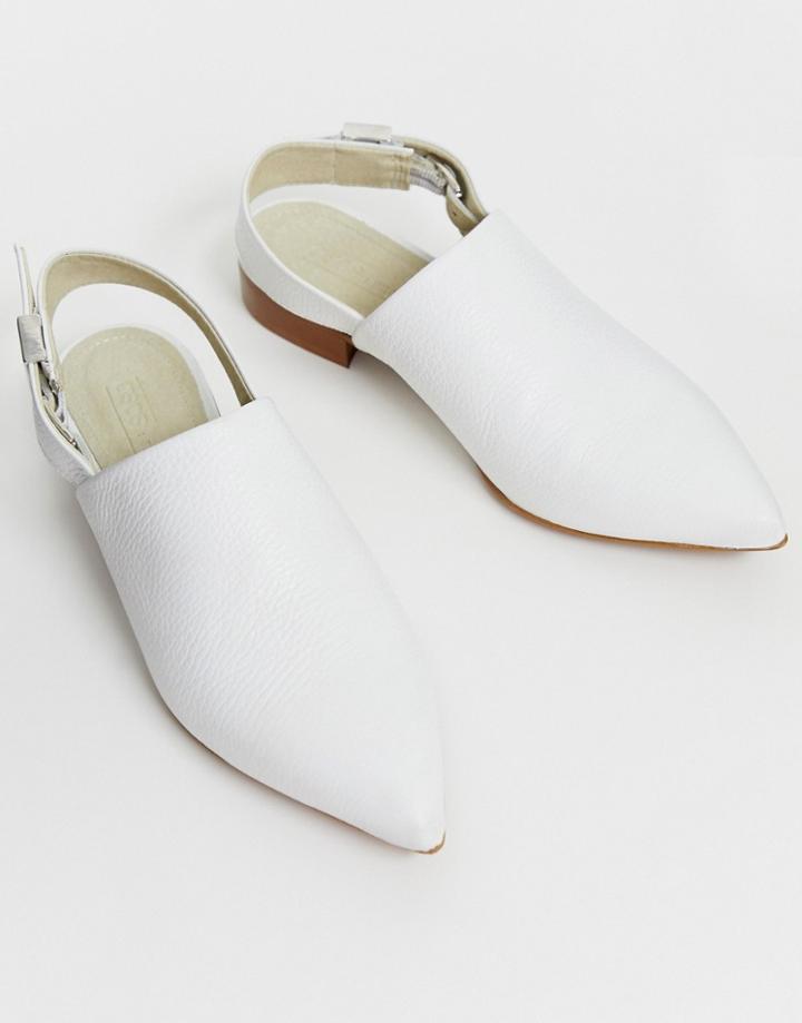 Asos Design Miracle Leather Pointed Slingback Flat Shoes In Bone-cream