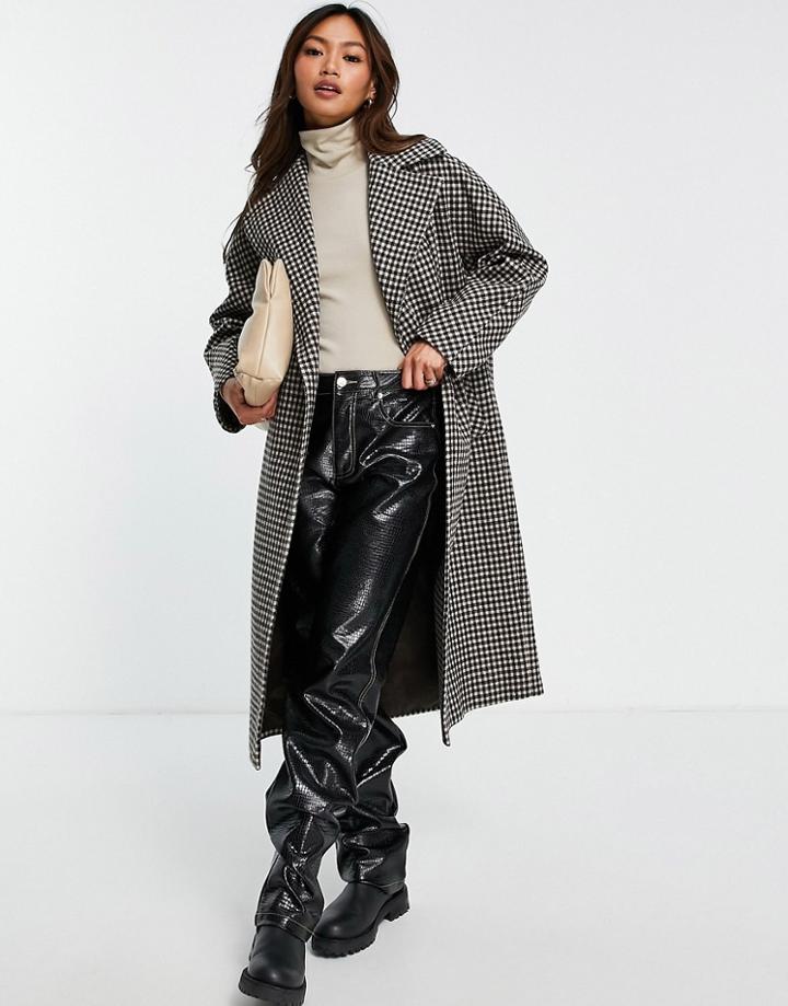 Helene Berman Double Breasted Wool Blend Check Coat In Multi