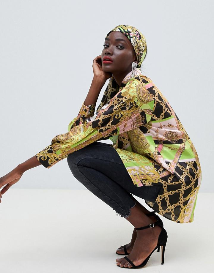 Asos Design Oversized Shirt Co-ord In Scarf Print - Multi