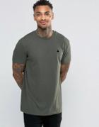 Asos Longline T-shirt With Logo In Khaki Green - Forest Night