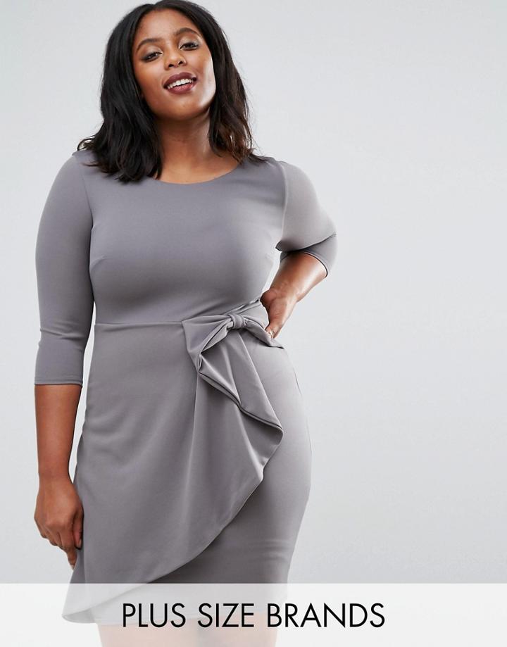 Goddiva Plus Pencil Dress With Frill Detail - Gray